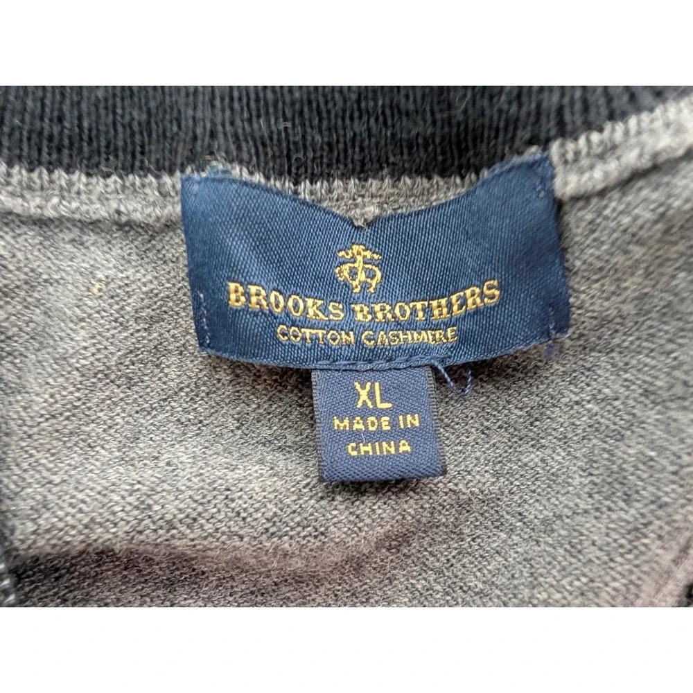 Brooks Brothers Cashmere Quarter Zip Sweater Men's XL Gray Cotton Travel Outdoor